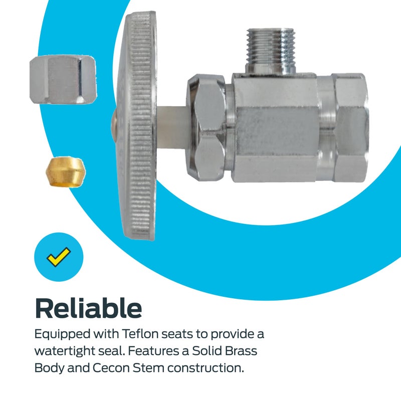 Eastman 1/4 Inch OD Compression x 1/2 Inch FIP Compression Multi-Turn Angle Stop Valve, Brass Plumbing Fitting, Chrome, 04129LF - Image 5
